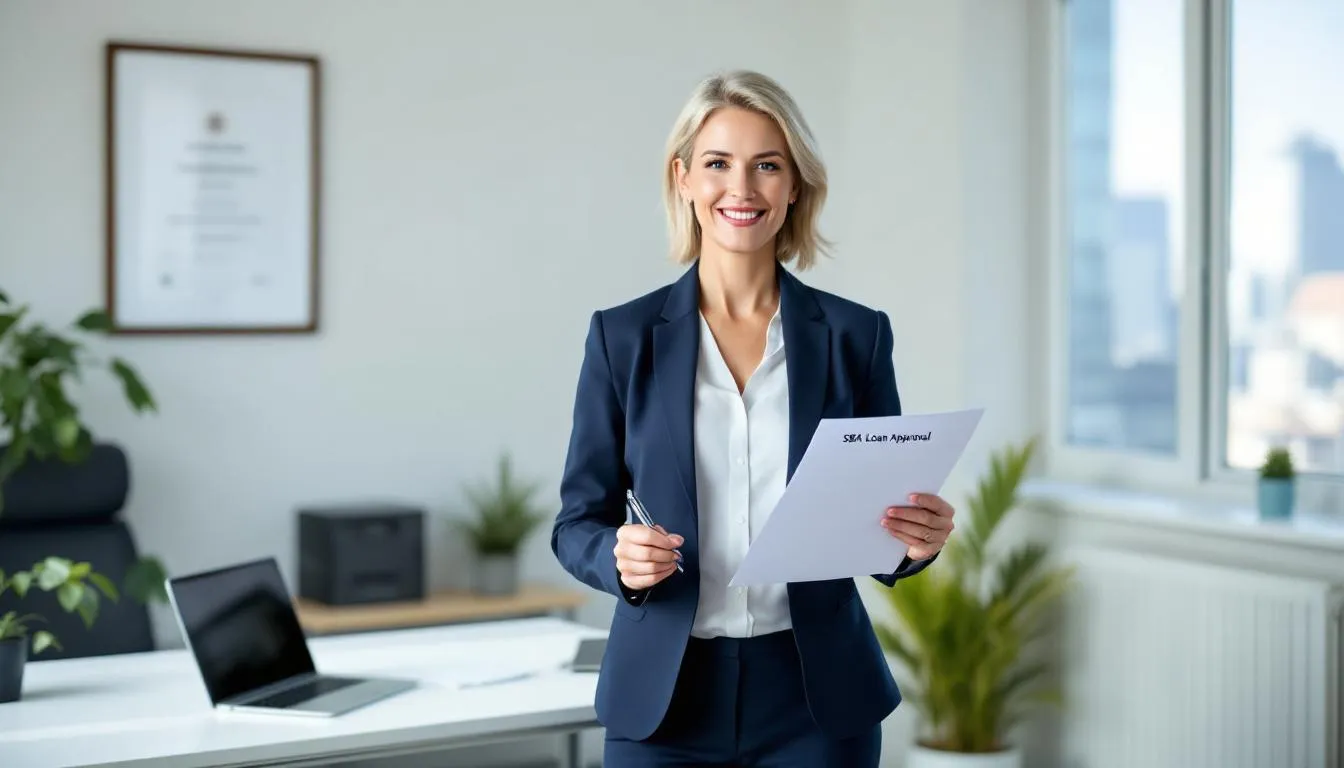 A confident small business owner stands proudly outside their shop, having successfully met the credit score requirements for an SBA loan. Their achievement reflects their commitment to managing business finances and qualifying for competitive rates on maximum loan amounts.