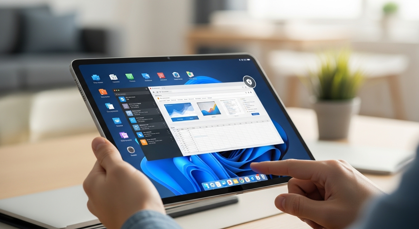"Centralized cloud desktop with secure data storage while users access from personal devices without local data transfer.