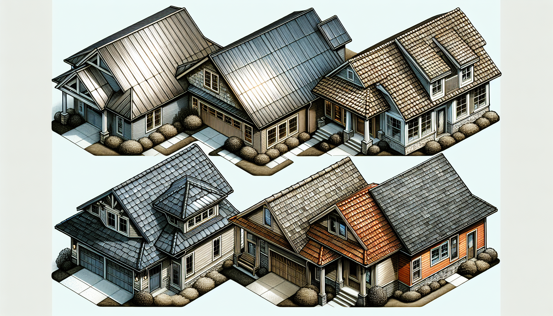 Illustration of different types of roofing materials