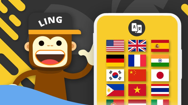 A photo of the Ling app's monkey, one of the best language apps with games.