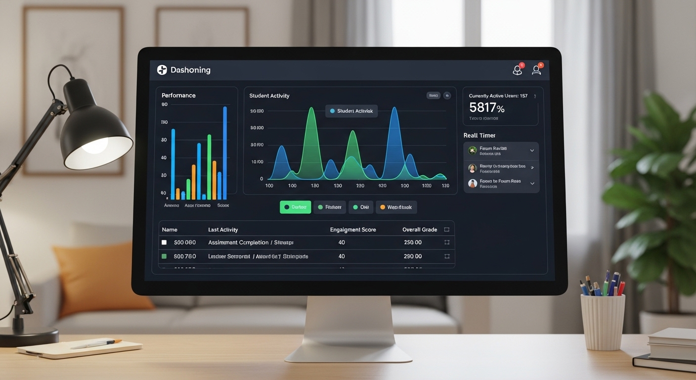 Online learning dashboard tracking student activity, engagement, and performance metrics in real time.