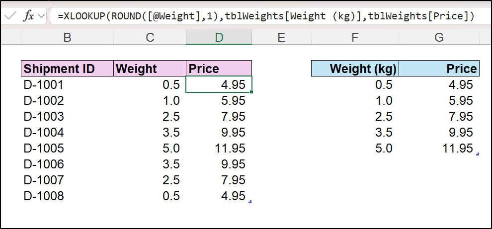 Rounding values so XLOOKUP gets an exact match