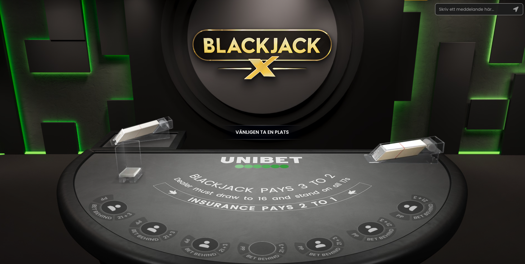 Blackjack online bord i live casino där spelare spelar mot dealern och får två kort