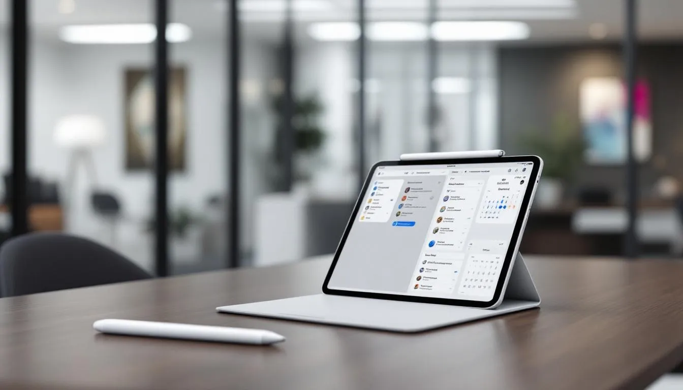 Un iPad Mini avec l'Apple Pencil utilisé pour des tâches professionnelles.