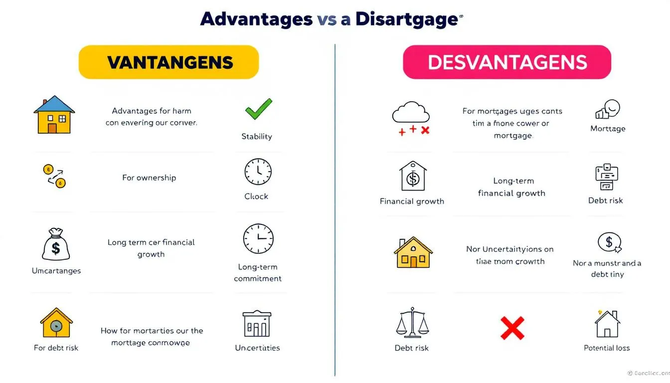 Comparação visual entre as vantagens e desvantagens da hipoteca.