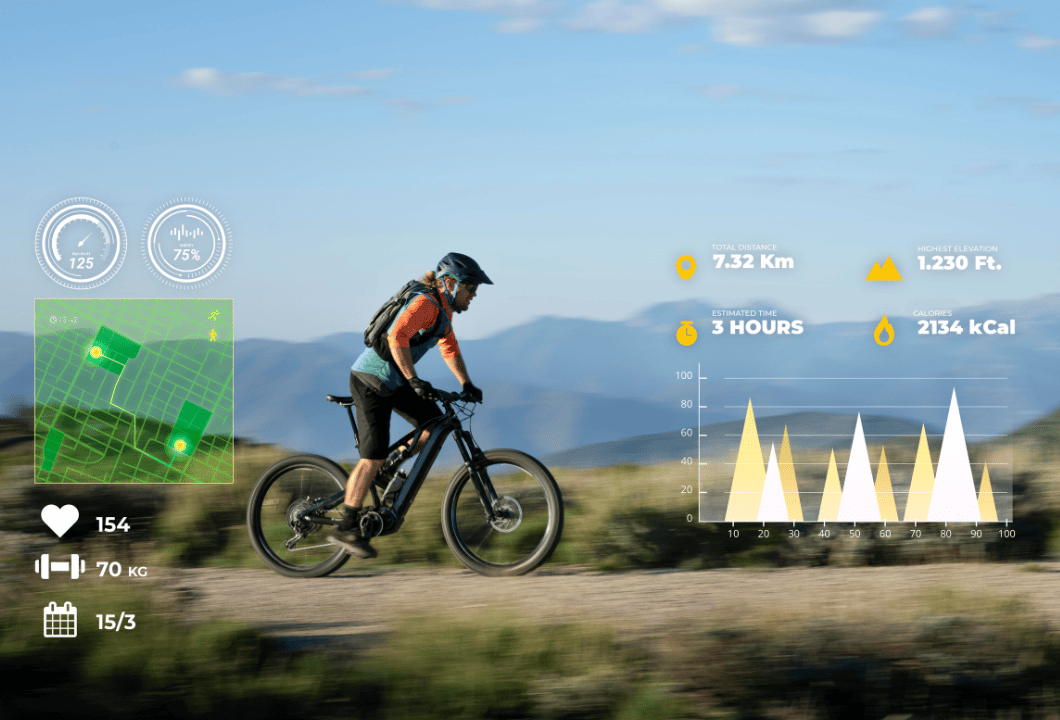 Mit fitnesstracker beim fahrrad fahren