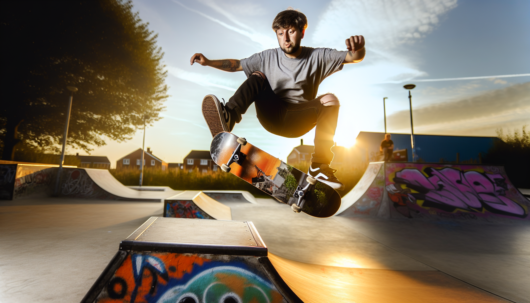 Skateboarder performing a trick with an Anti Hero skateboard