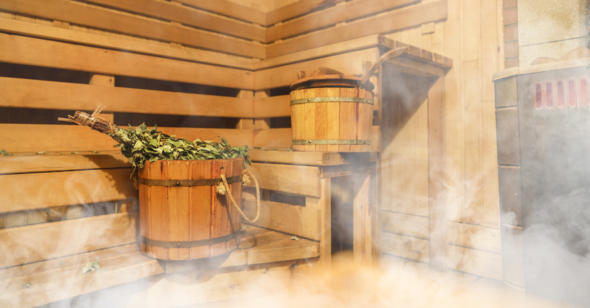 An image of a steamy sauna.