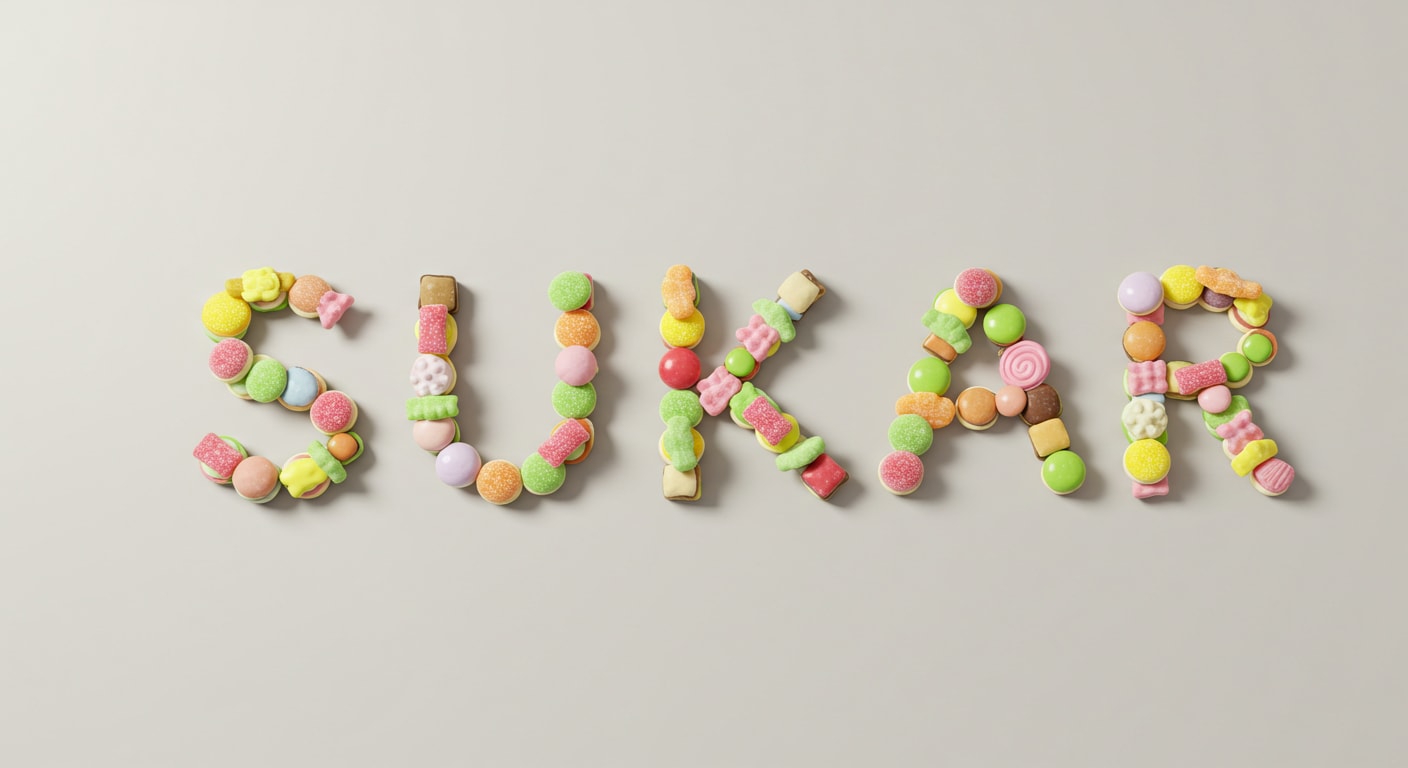 Swedish candies aligned in a way to form the brand name "SUKAR"