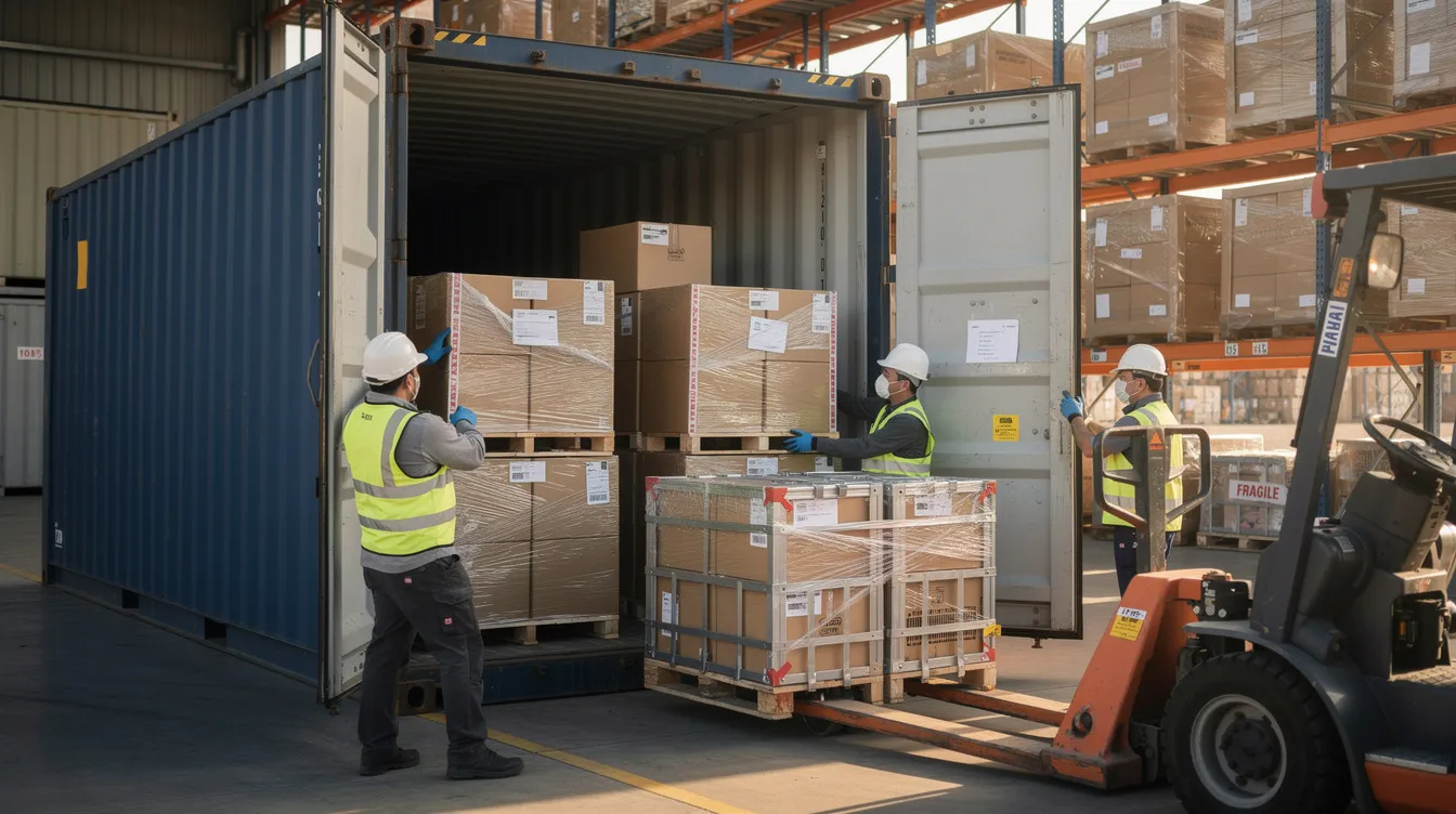 The image shows a professional shipping container being loaded with secure packaging materials, indicating a careful process for transporting physical precious metals. This secure method is essential for companies dealing with gold and silver products, ensuring that retirement investors can trust the safety of their valuable assets.