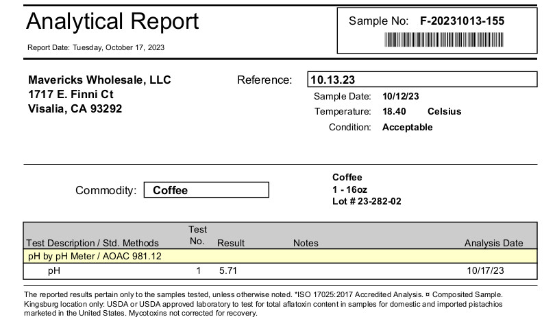 Lab Report for Low Acid Coffee - Regular Brew