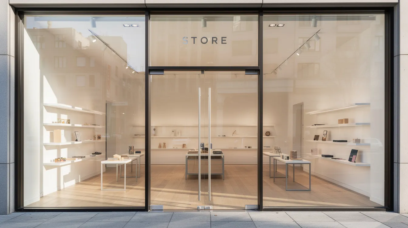 A clear laminated glass storefront designed to enhance visibility while providing protection against potential theft and vandalism.