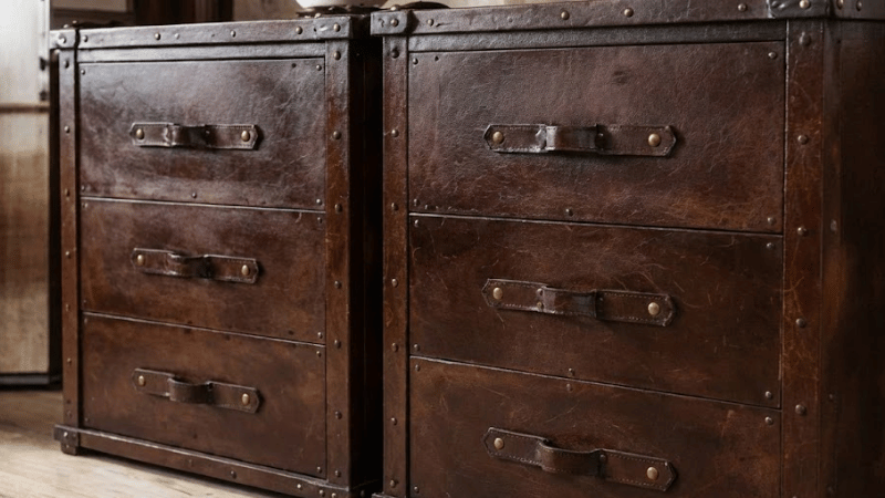 cabinet wrapped by vinyl with leather textures