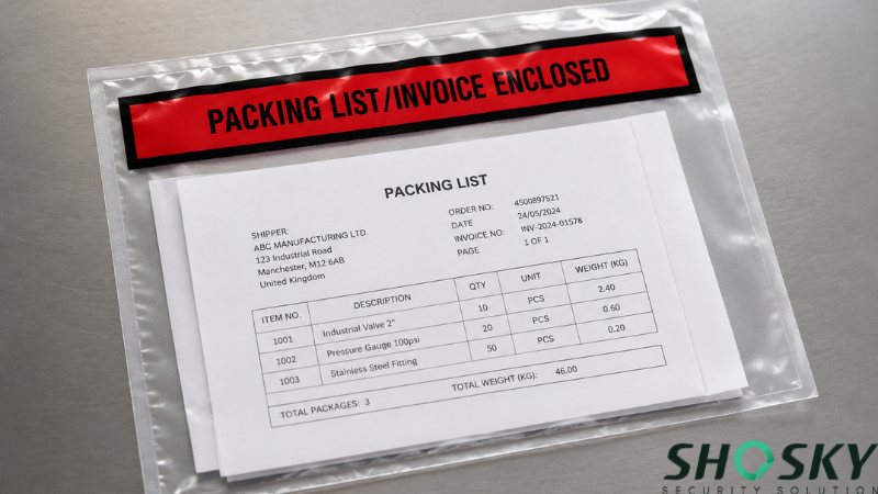packing list envelope with red closure