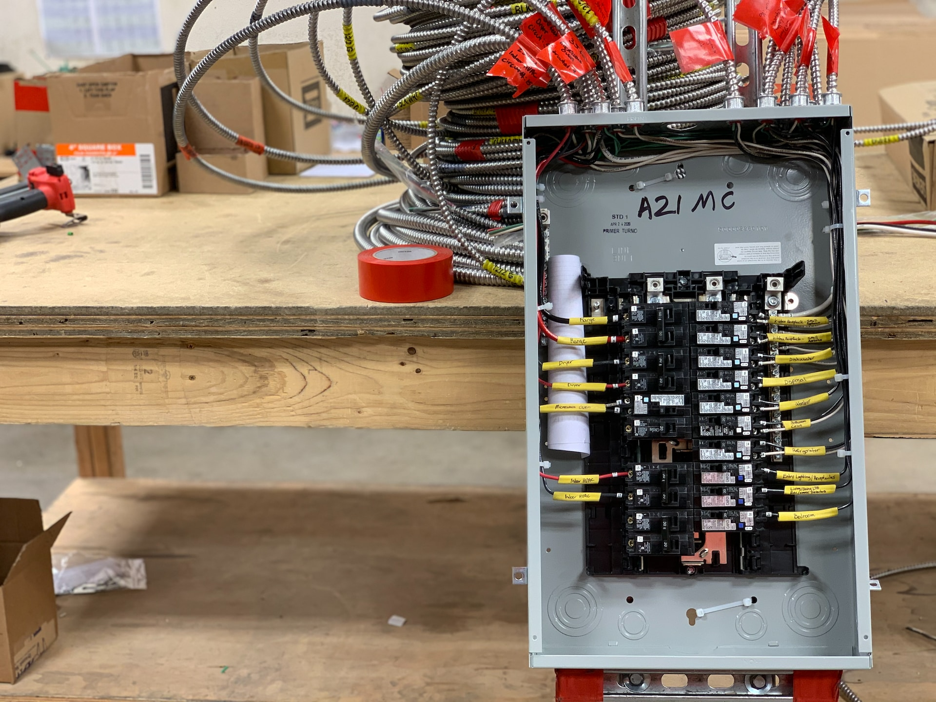 A service panel that is about to have a whole-house surge protector installed. 