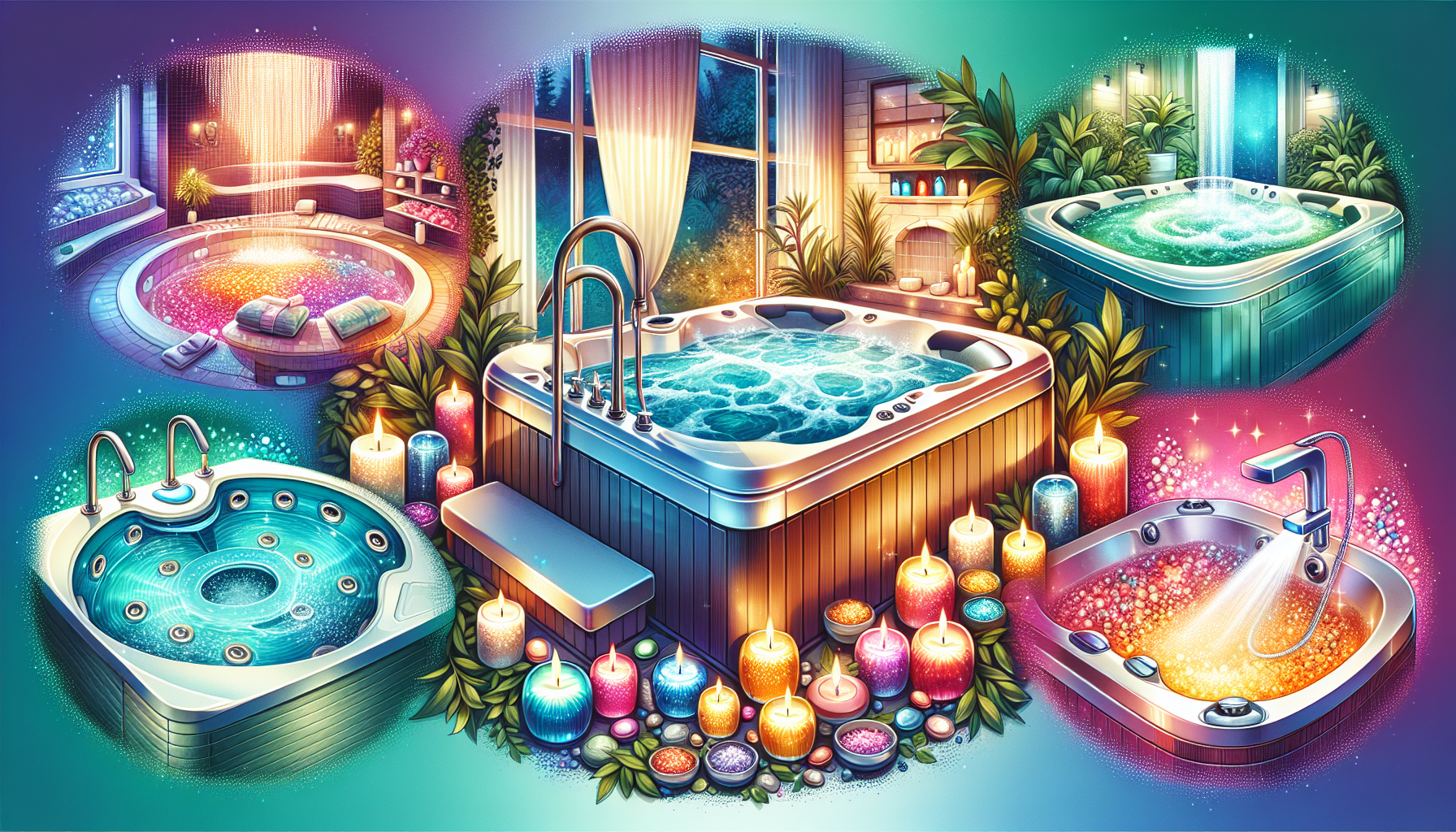 An illustration showcasing different types of jacuzzi tubs.