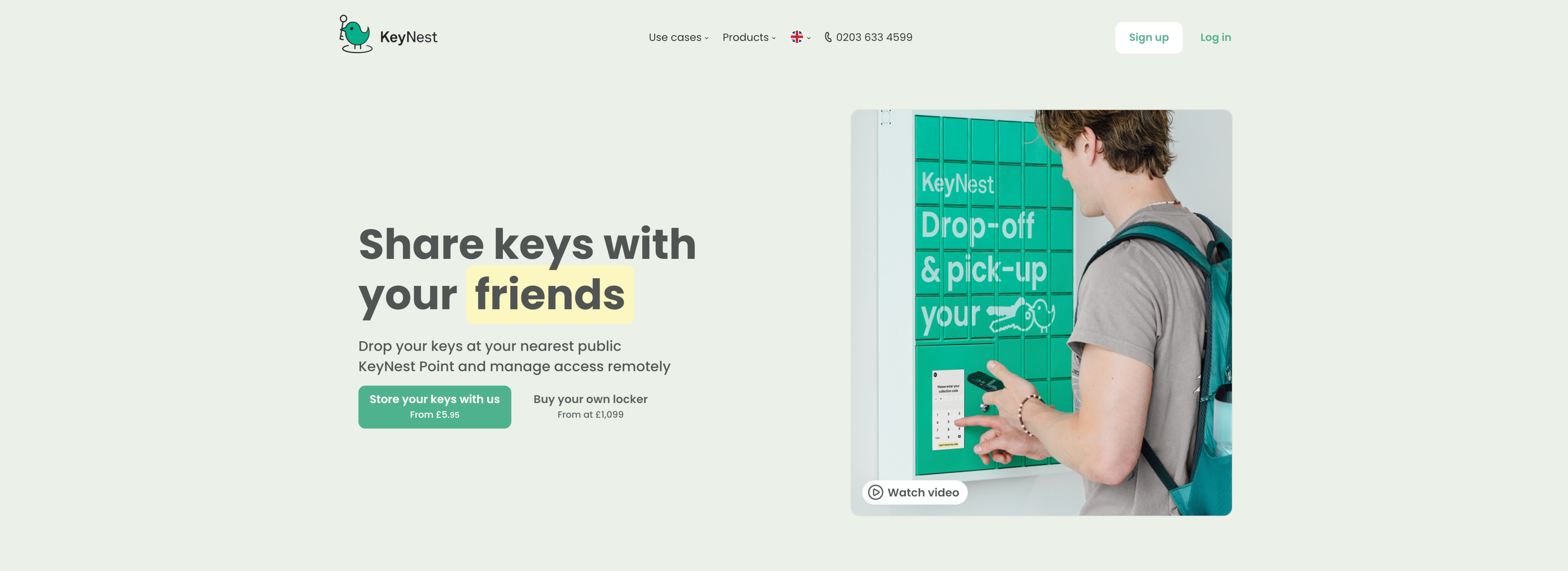 Keynest's functional homepage layout
