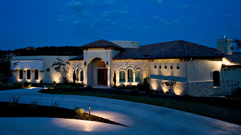 Low Voltage LED Landscape Lighting around a Villa