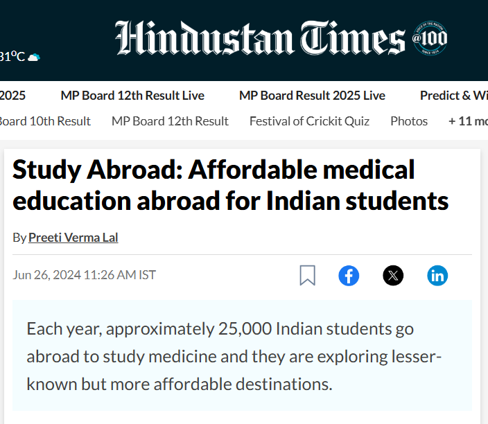 25,000 Indian students going abroad. Source: Hindustan Times