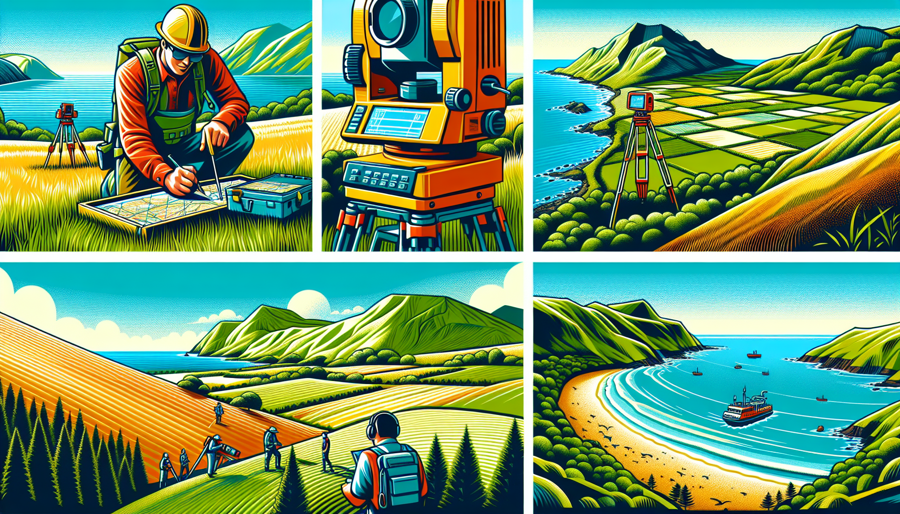 An illustration depicting various land surveying services.