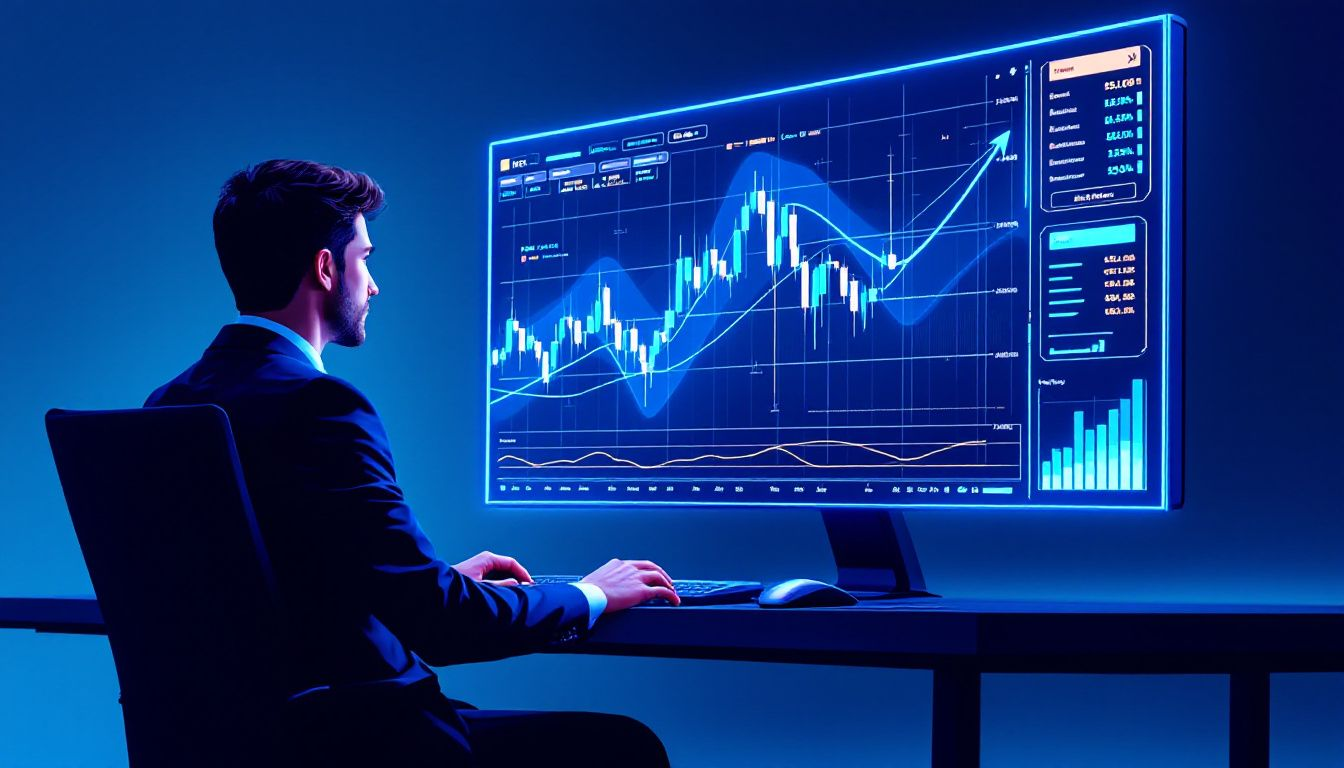 A trader analyzing flag patterns for trading strategies.