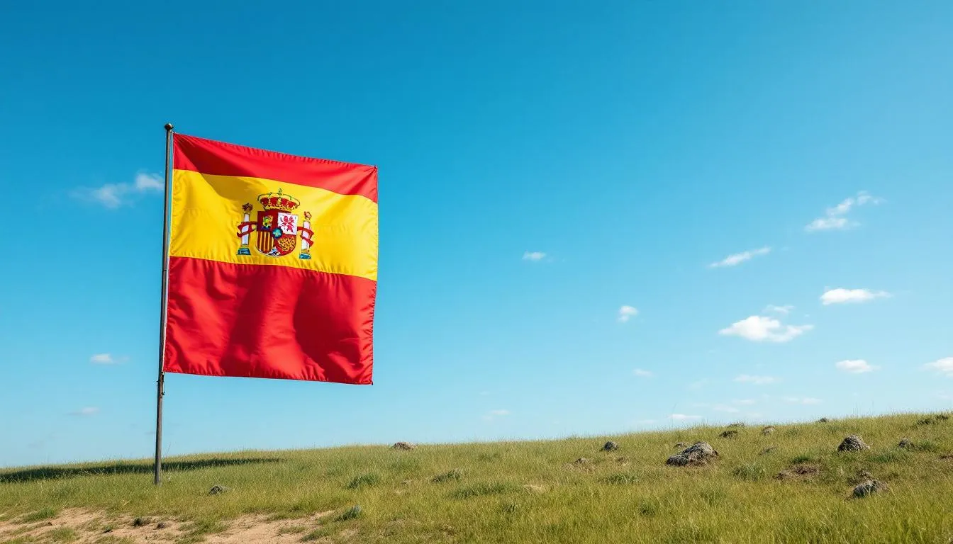 The image features the Spanish flag, characterized by its horizontal red and yellow stripes, with the yellow stripe being twice the height of each red stripe. This vibrant flag represents Spain, a country known for its rich history, diverse culture, and major cities like Madrid and Barcelona, which attract both tourists and expats seeking a comfortable lifestyle.