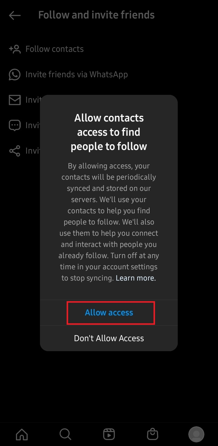 allow contacts access to find people to follow