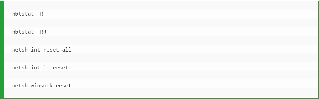 Commands to reset TCP/IP data