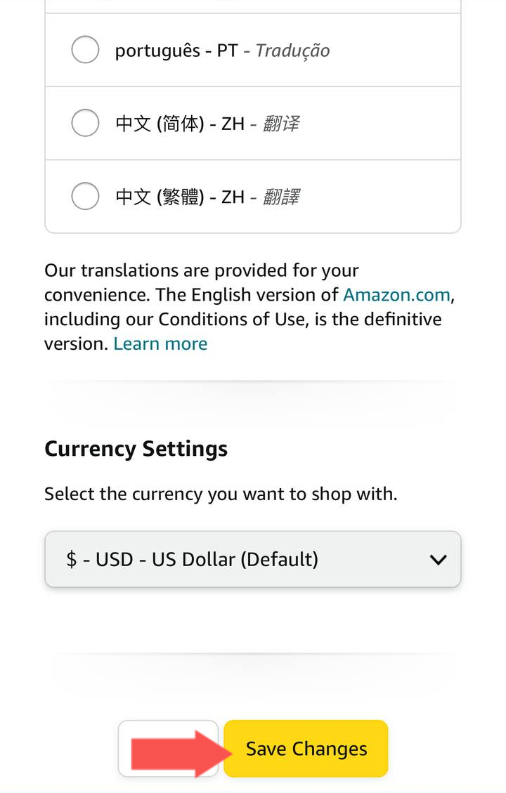 Select preferred language on Amazon