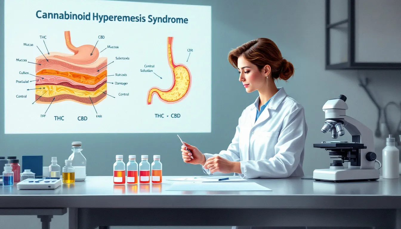 A researcher studying cannabinoid hyperemesis syndrome in a laboratory setting.