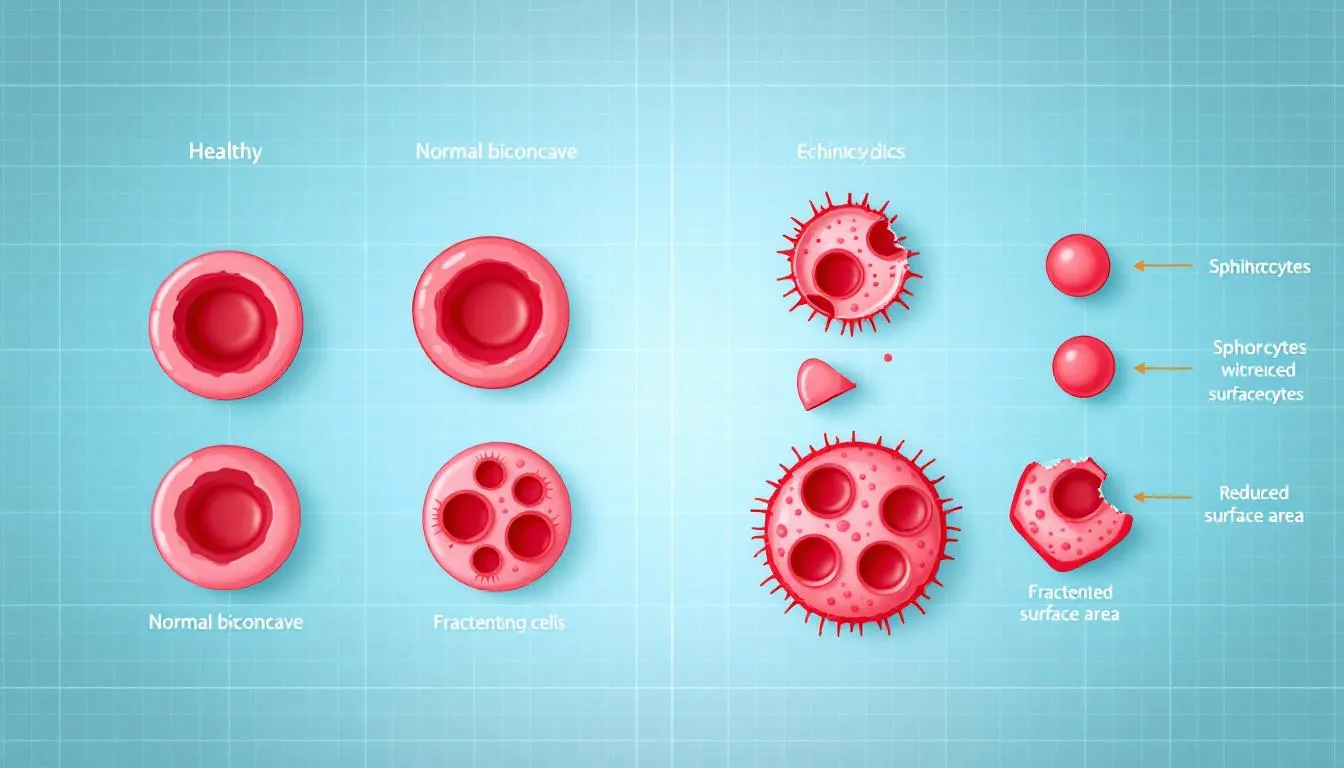 A diagram compares healthy red blood cells and damaged red blood cells in dogs, highlighting the effects of garlic toxicity, which can lead to conditions like hemolytic anemia. The image illustrates the differences in cell appearance, emphasizing the importance of avoiding garlic in a dog