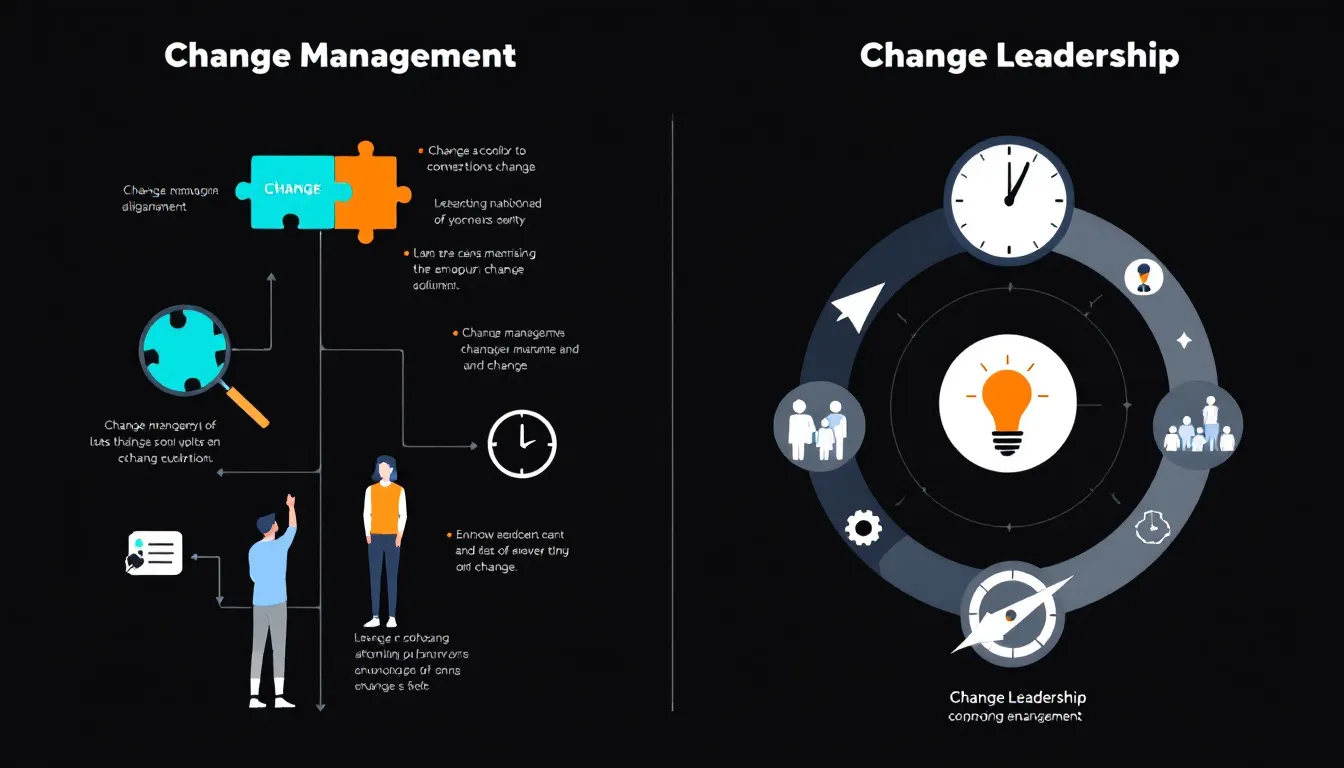 A visual guide of best practices for implementing change management and leadership.