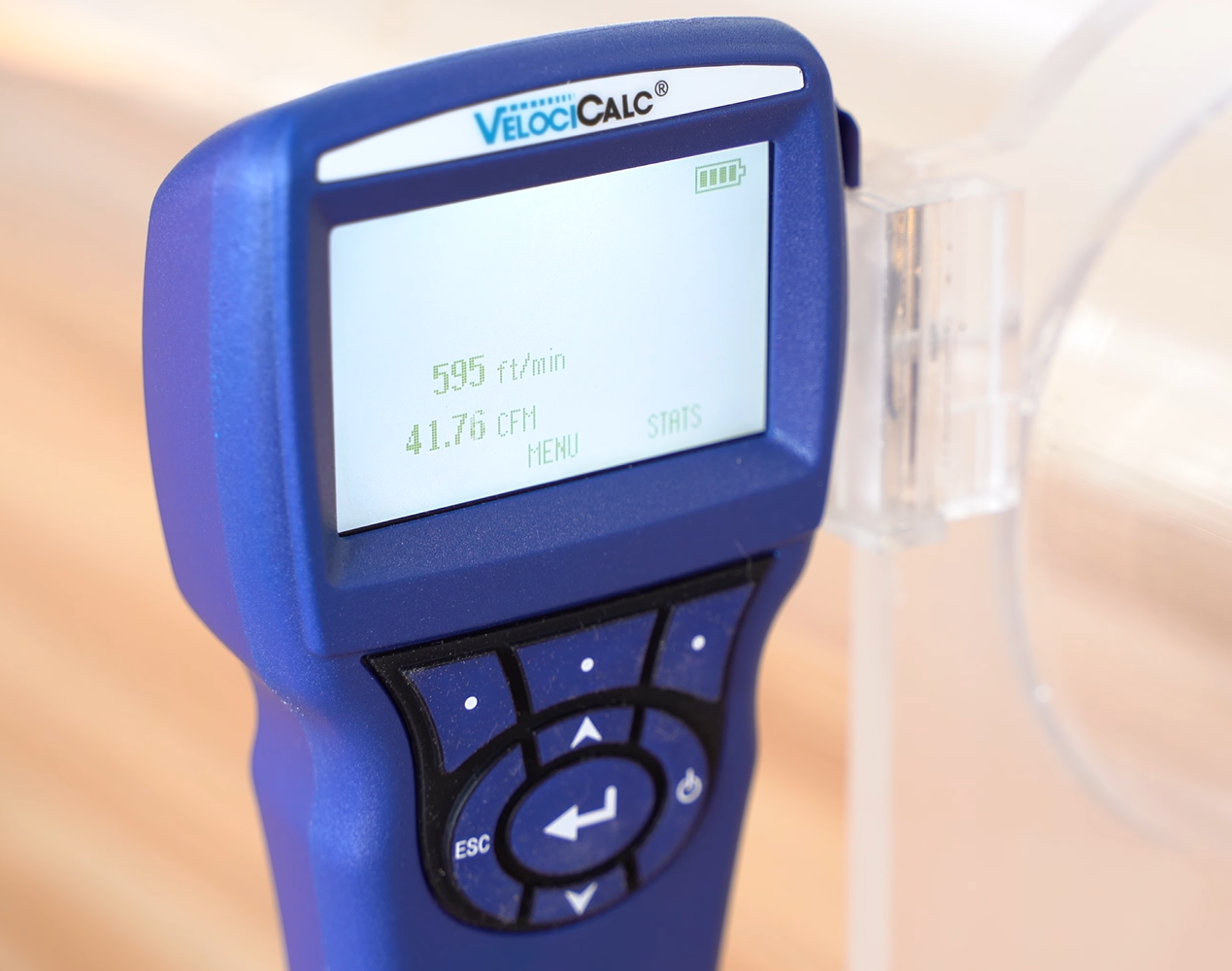 airflow meter showing air movement of Dyson V8 cordless stick vacuum