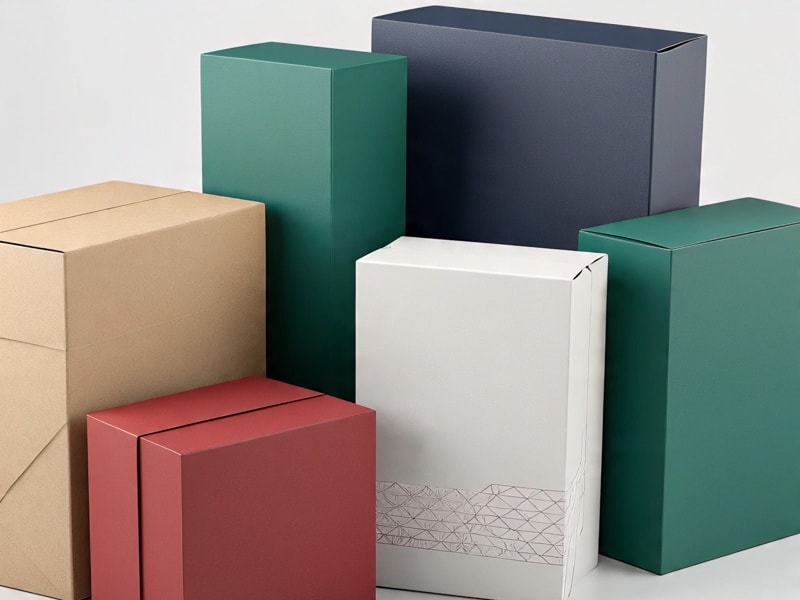 An image of colorful rectangular packaging boxes arranged together