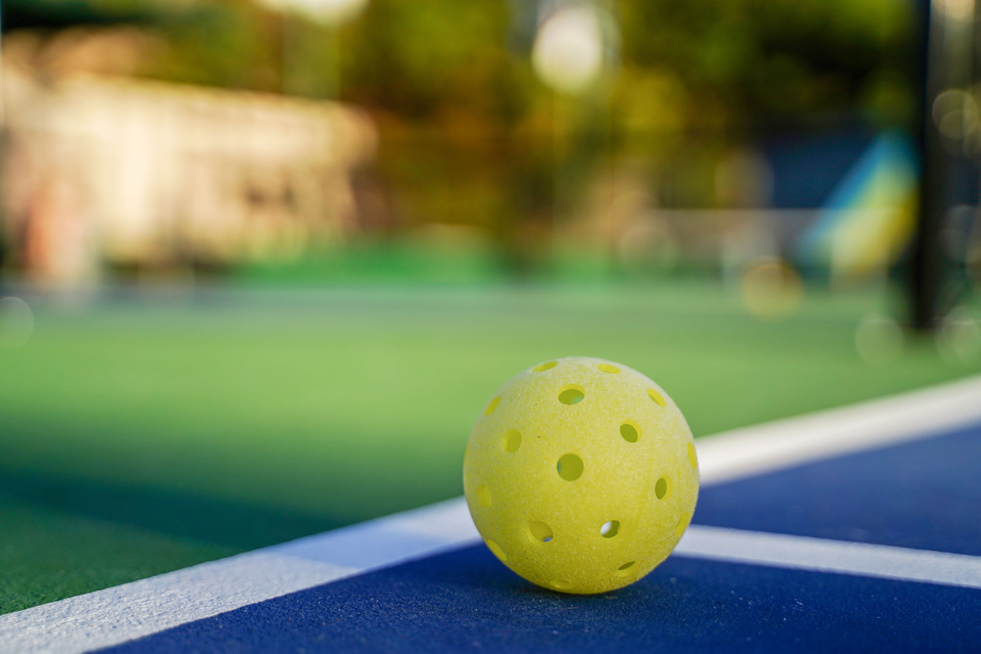 Pickleball's well known ball on the court.
