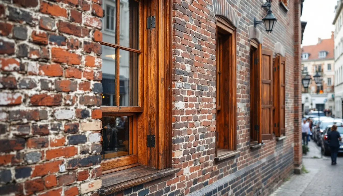 La façade d'une maison nantaise présente des menuiseries en bois soigneusement restaurées, mettant en valeur le savoir-faire des menuisiers de Loire-Atlantique. Les fenêtres et la porte d'entrée en bois ajoutent une touche d'esthétique et de tradition à cette réalisation.