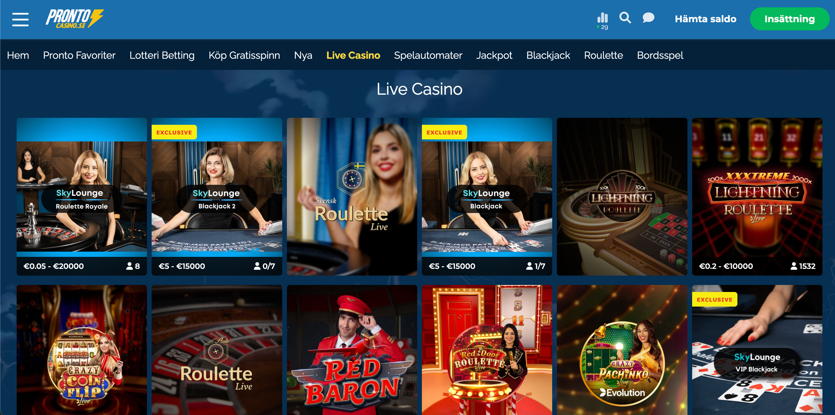 Pronto Casino live