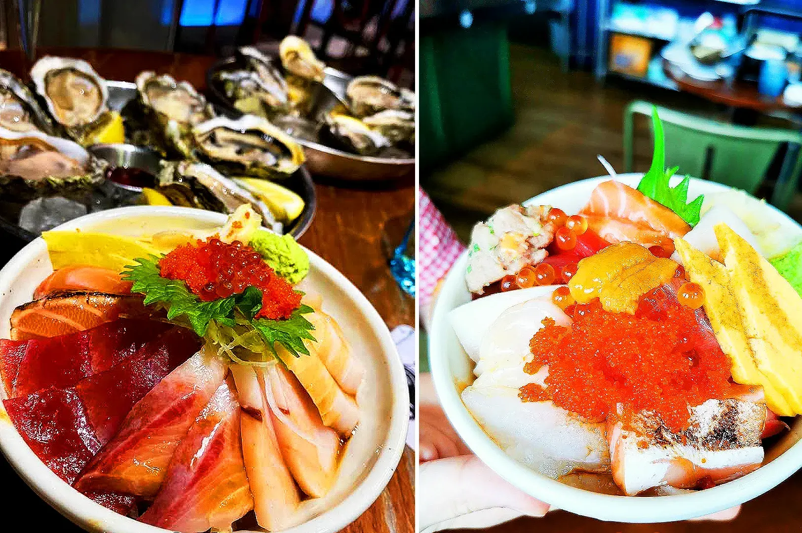 Japanese seafood sashimi platter with tuna, prawns, ikura, wasabi, and fresh seafood at Tanuki Raw Somerset