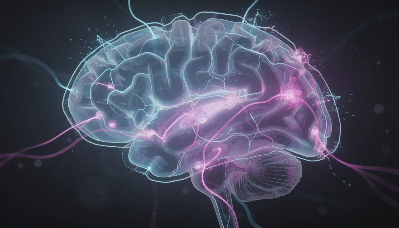 Die abstrakte Darstellung eines Gehirns zeigt leuchtende neuronale Verbindungen, die die komplexen Prozesse im Zusammenhang mit Schlafstörungen und der Regulierung des Schlaf-Wach-Rhythmus symbolisieren. Diese visuelle Interpretation könnte die Wirkung von Cannabinoiden und deren potenzielle Anwendung in der Behandlung von Schlafproblemen verdeutlichen.