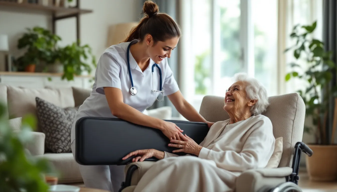 A certified home health aide providing care to an elderly client at home.