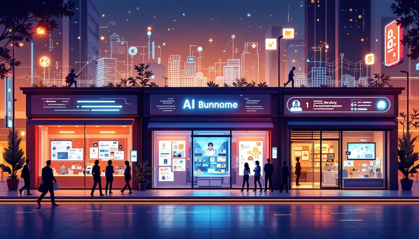 An illustration of small businesses leveraging AI personalization to enhance customer engagement.