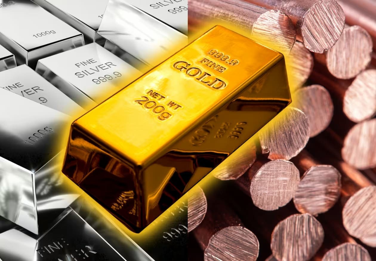 The image depicts a picture of gold and silver bars. 