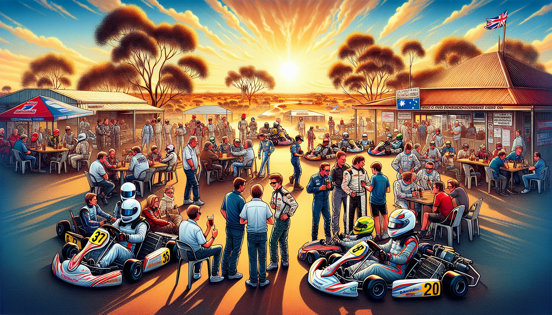 A diverse group of karting enthusiasts at a club meeting in Western Australia