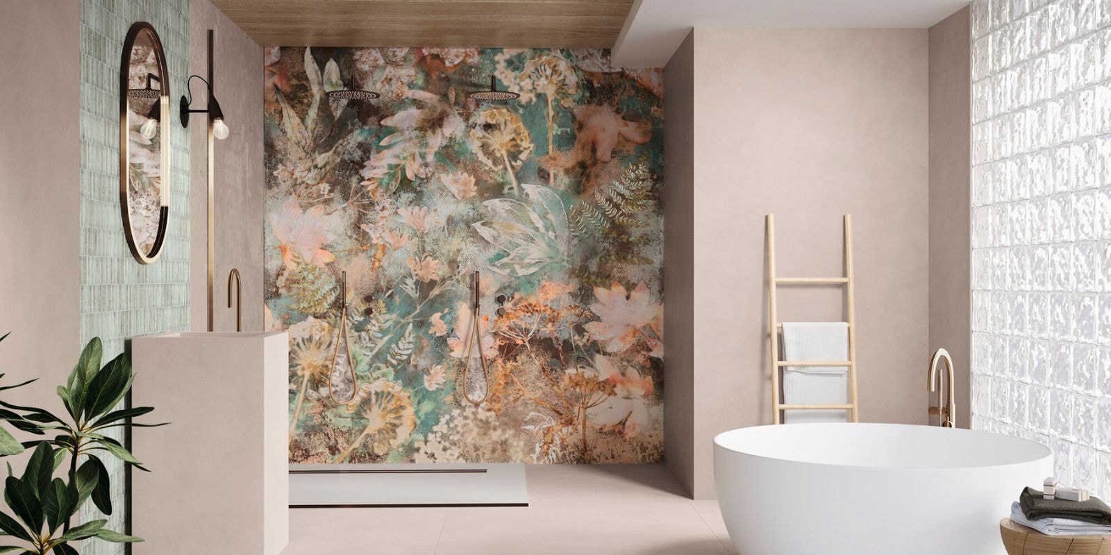 Pink earth toned aesthetic bathroom
