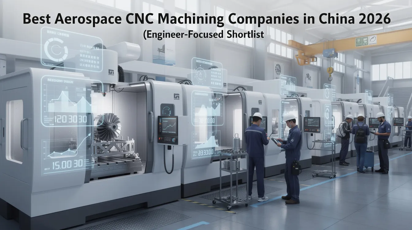 The image features a detailed infographic showcasing the best aerospace CNC machining companies in China for 2026, highlighting their capabilities in precision CNC machining, rapid prototyping services, and the production of complex aerospace components. It emphasizes the importance of tight tolerance machining and engineering support within the aerospace manufacturing industry.