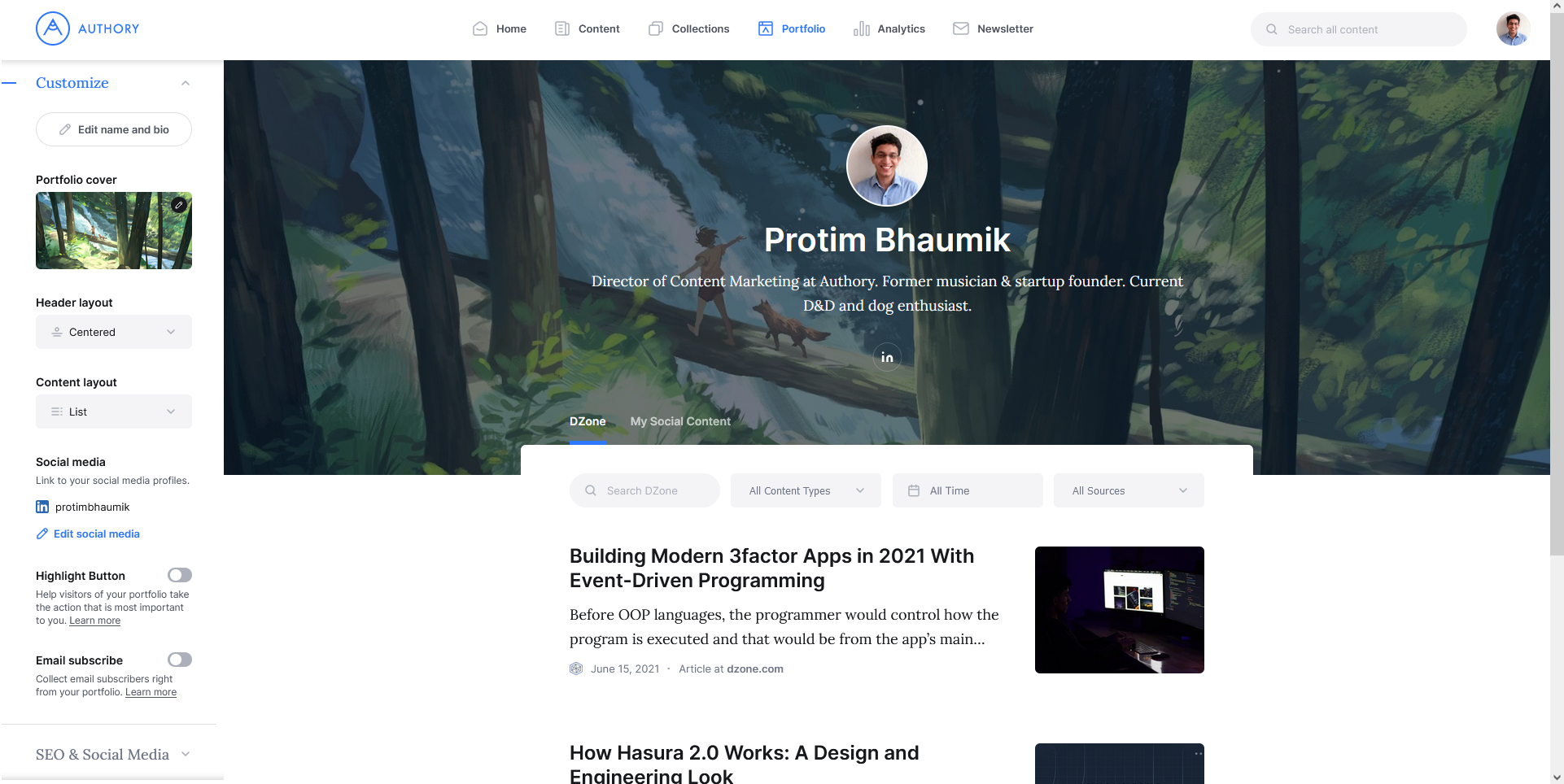 Designing your portfolio on Authory