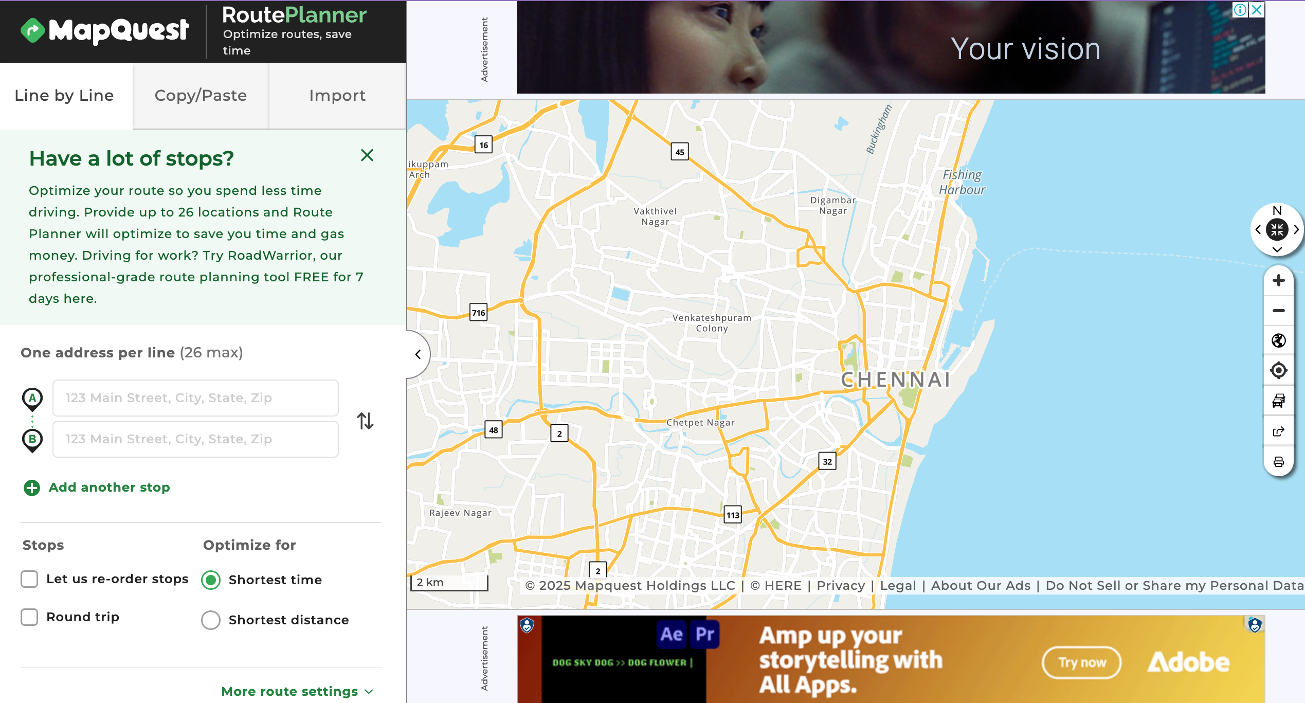 Homepage offering free route planning with basic optimization