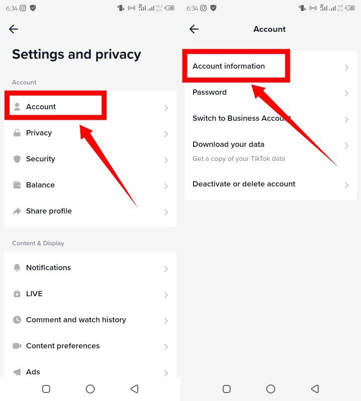 Screenshot showing how to access your account information