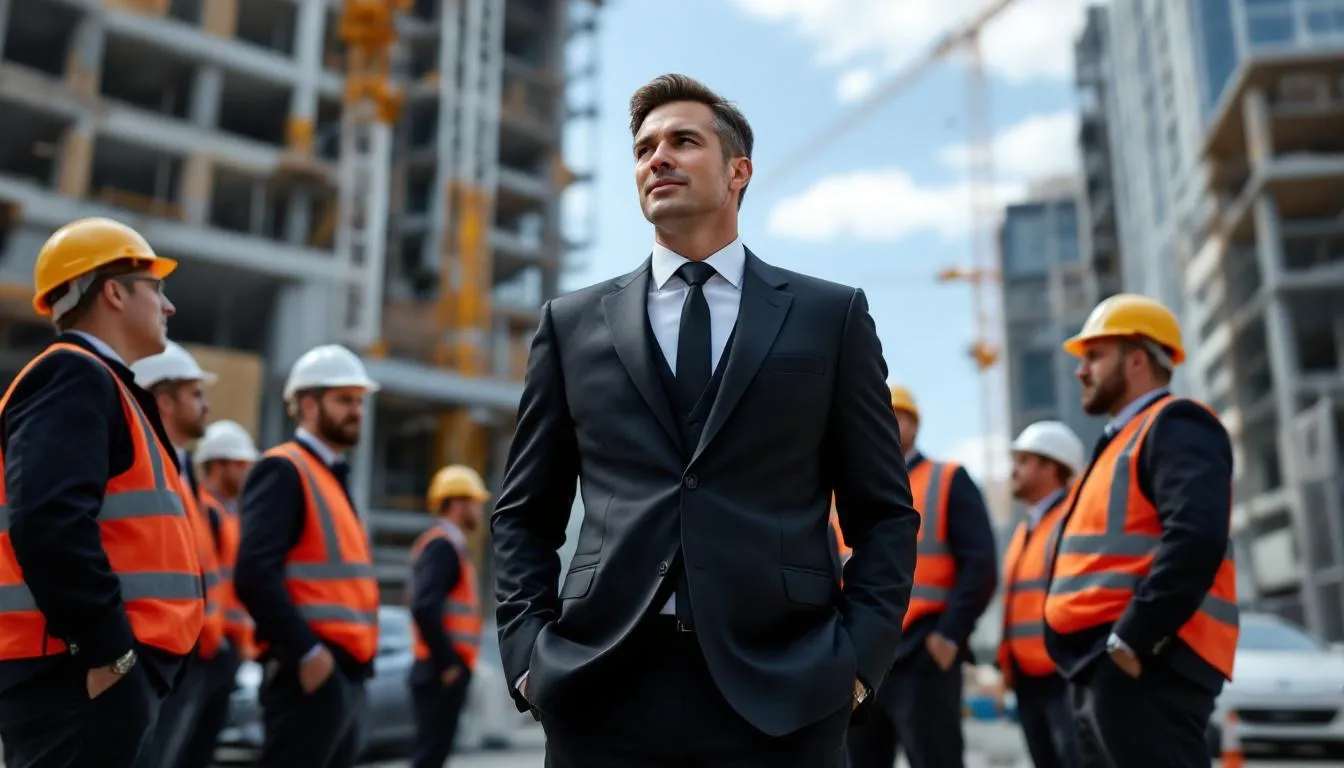 Un entrepreneur général discutant avec son équipe sur un chantier.