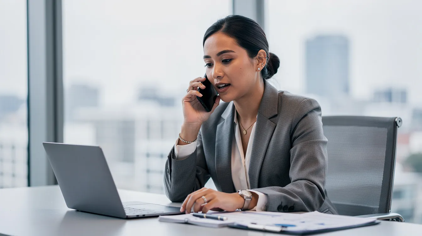 A professional consultant is engaged in a phone conversation, likely discussing issues related to workplace discrimination laws and equal employment opportunity. The setting suggests a focus on civil rights and fair employment practices, emphasizing the importance of addressing discrimination complaints and ensuring compliance with federal laws.